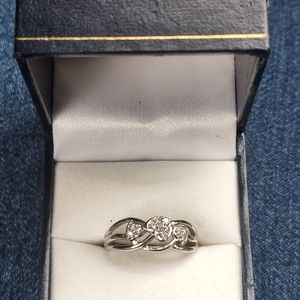 Heart Engagement Ring, size 7 , 10k White Gold and diamonds